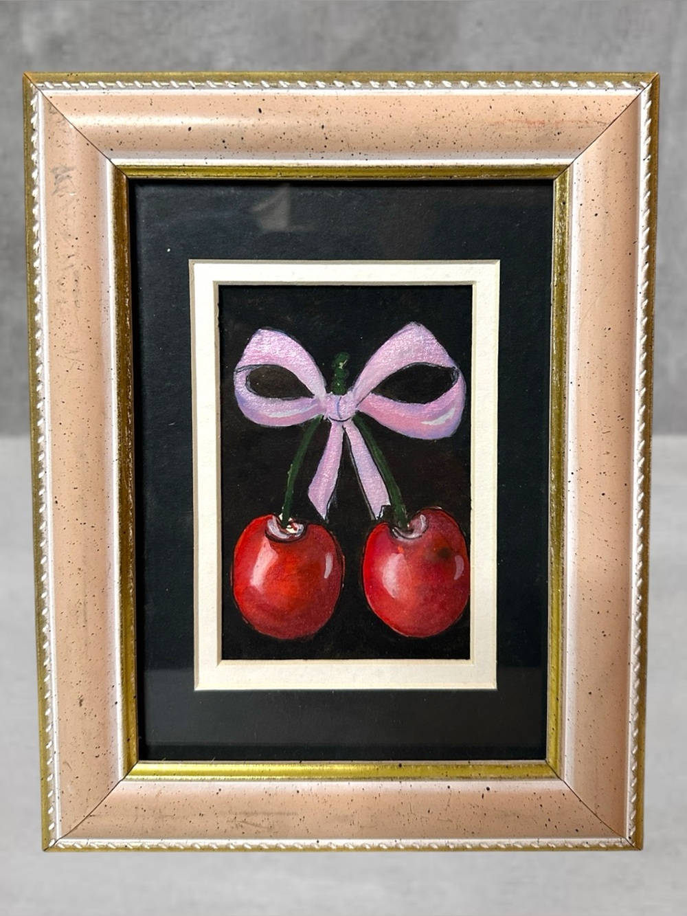 SMALL ORIGINAL FRAMED WATERCOLOR PAINTING CHERRIES